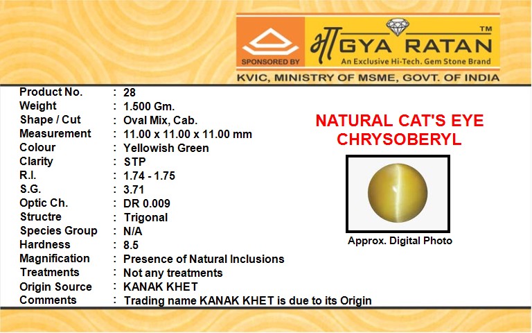 NATURAL CAT'S EYE CHRYSOBERYL